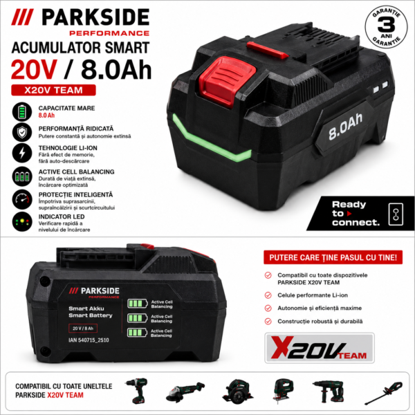 Acumulator Smart Parkside Performance 20V 8Ah X20V Team